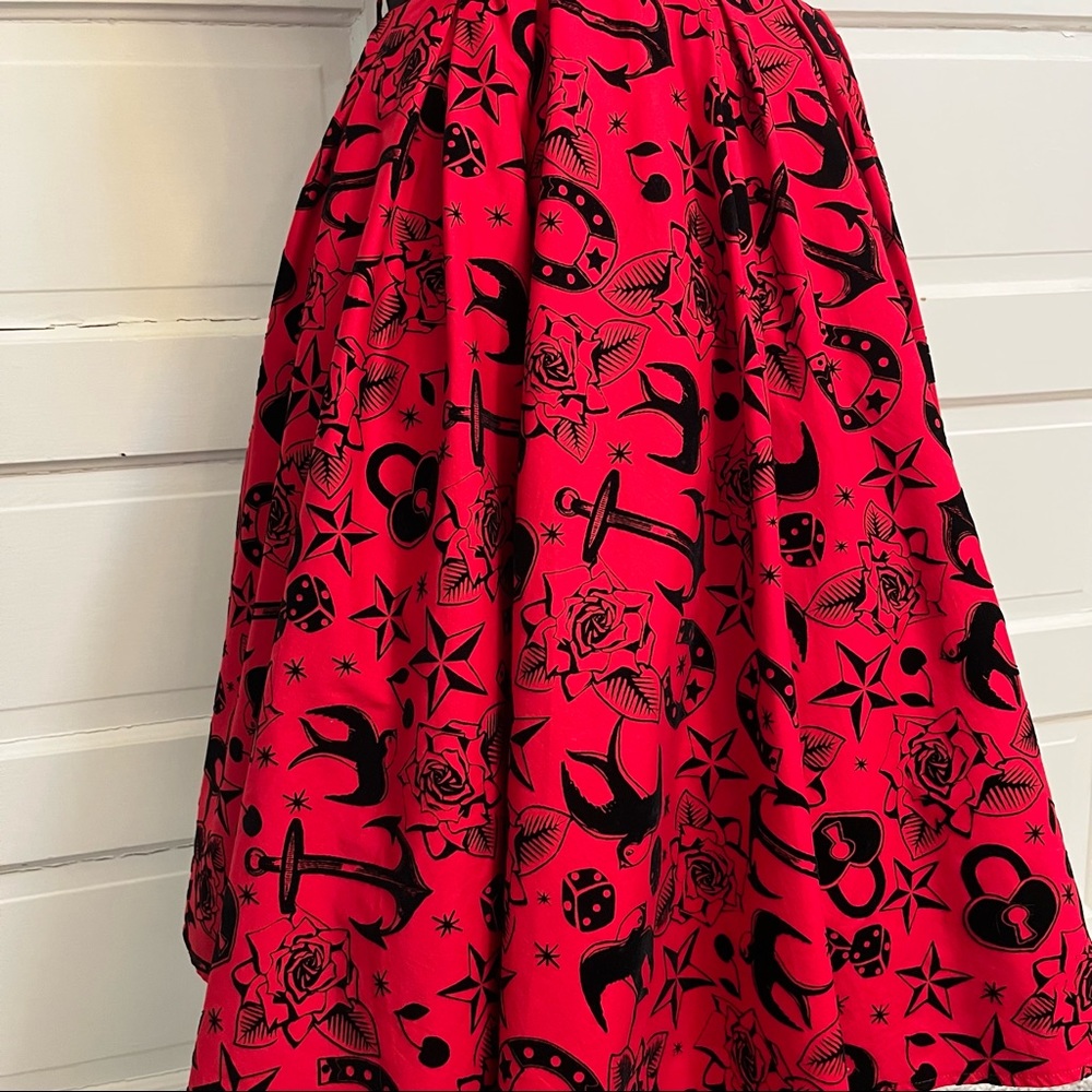 Hell Bunny Vixen ⚓️ Sailor Tattoo Flocked Swing Dress - Small - Picture 5 of 12